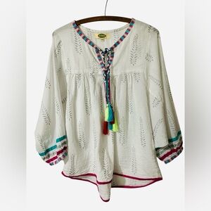 Dolma Blouse Size S/M Cotton Lightweight Vacation Summer Beach Boho Tassels